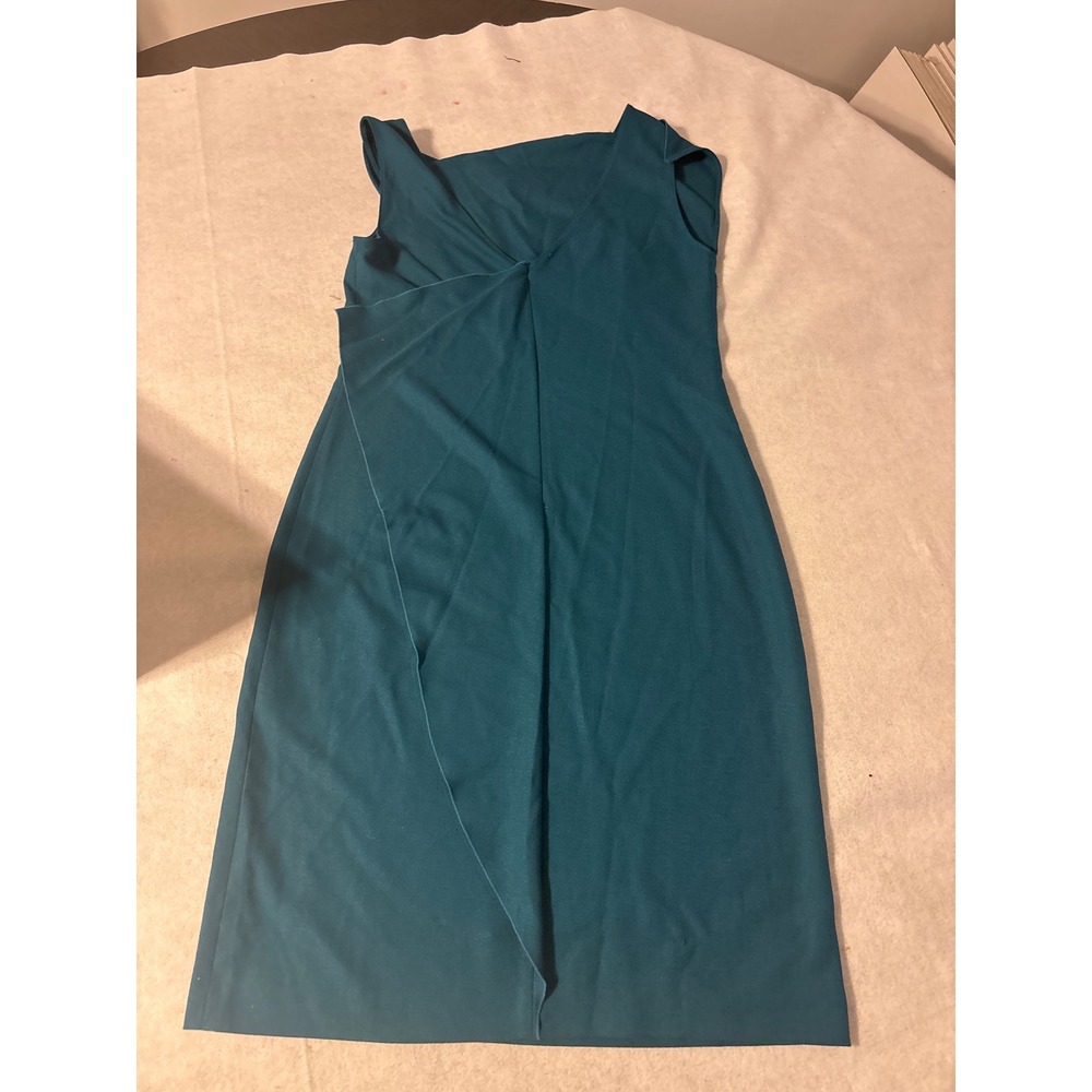 TAHARI Teal Blue Asymmetrical Drape Knee Length Sheath Dress US‎ 10